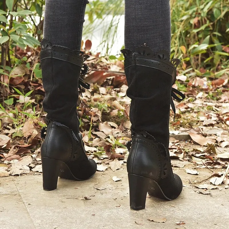Funki Buys | Boots | Women's Steampunk Lace Top Granny Boot