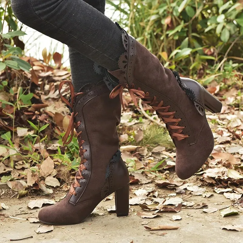 Funki Buys | Boots | Women's Steampunk Lace Top Granny Boot