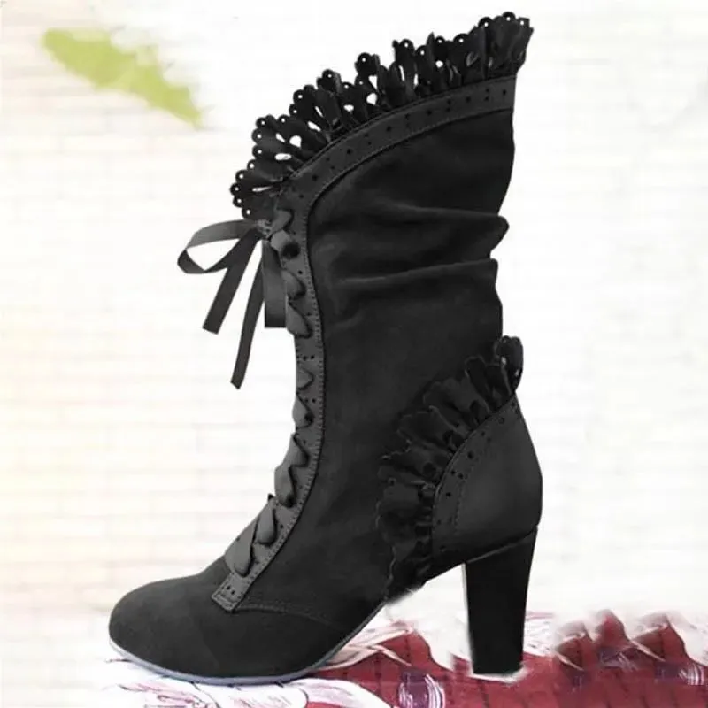 Funki Buys | Boots | Women's Steampunk Lace Top Granny Boot