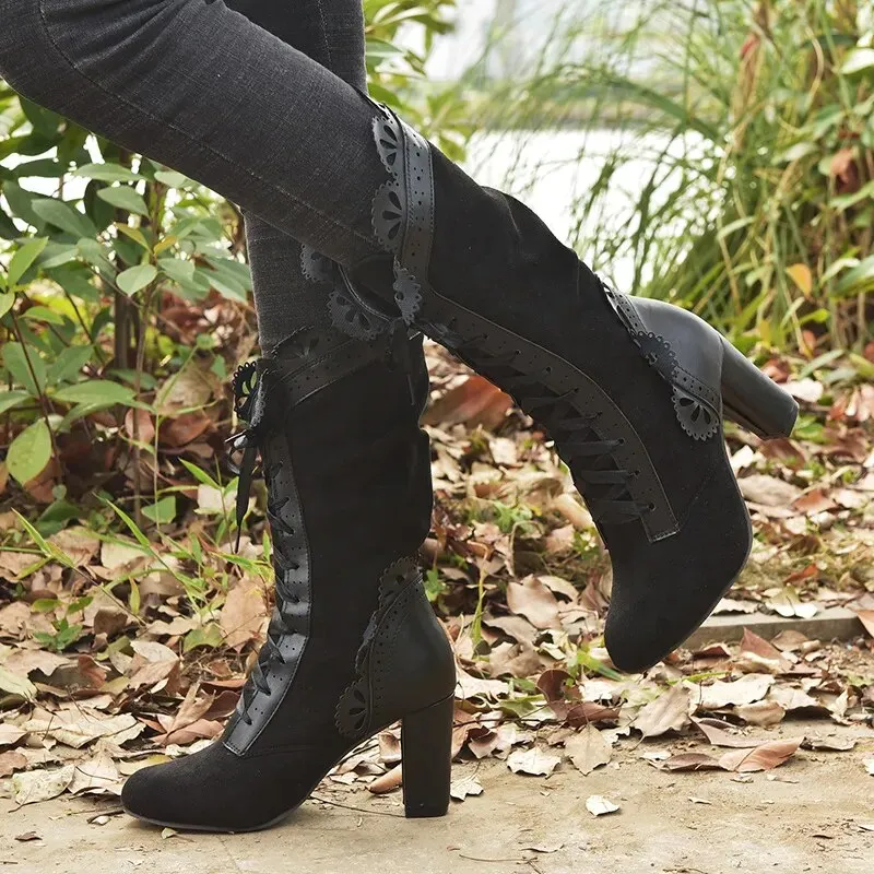 Funki Buys | Boots | Women's Steampunk Lace Top Granny Boot