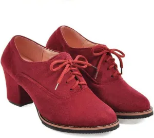 Generic Womens Block Heel Pumps Comfort Oxfords Shoes Suede Lace up Dress Shoes Chunky Mid Heels Ankle Boots