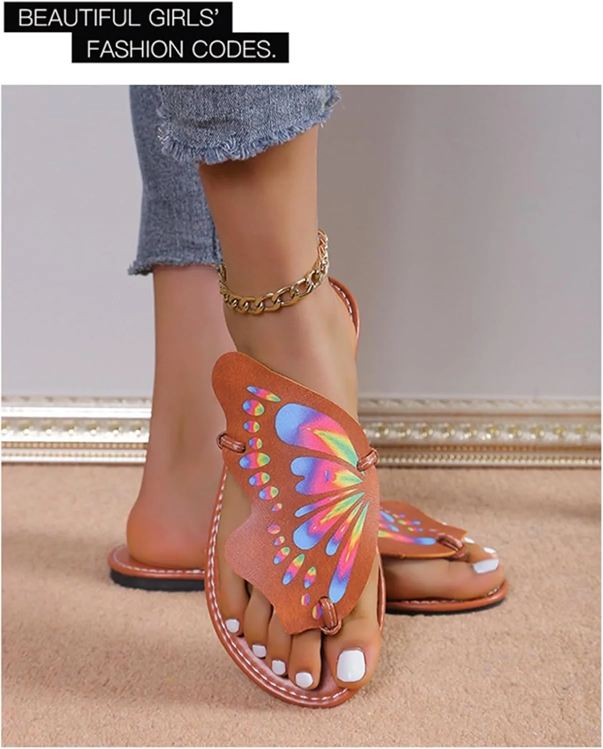 Generic Women's Thong Flat Sandals Flip Flops Sandals Casual Slip on Comfortable Slide Sandals Butterfly Summer Beach Dress Shoes