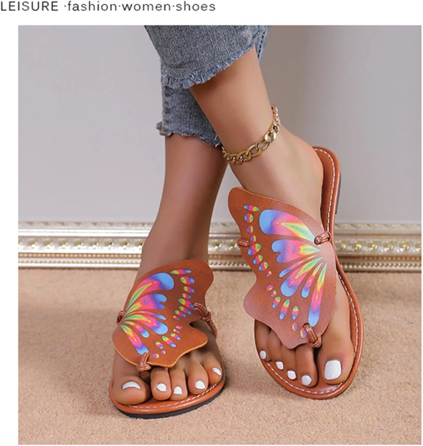 Generic Women's Thong Flat Sandals Flip Flops Sandals Casual Slip on Comfortable Slide Sandals Butterfly Summer Beach Dress Shoes