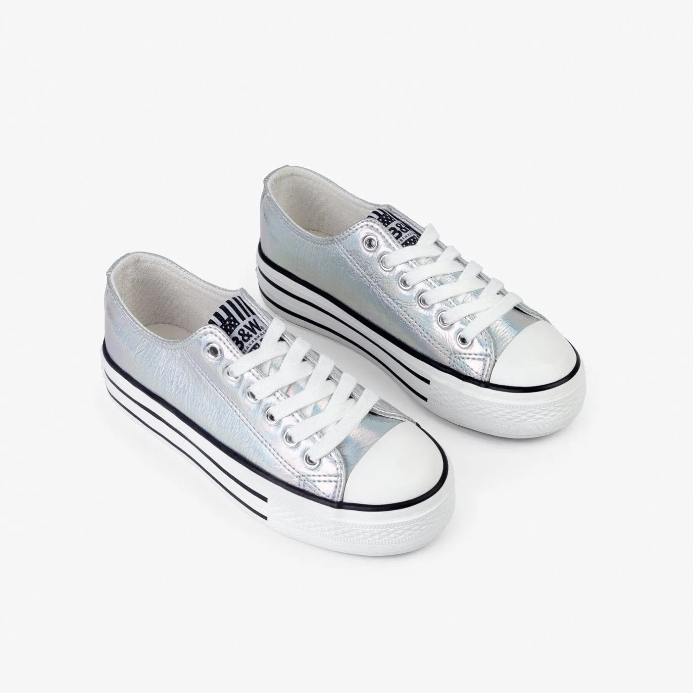 Girl's Silver Iridescent Canvas Sneakers