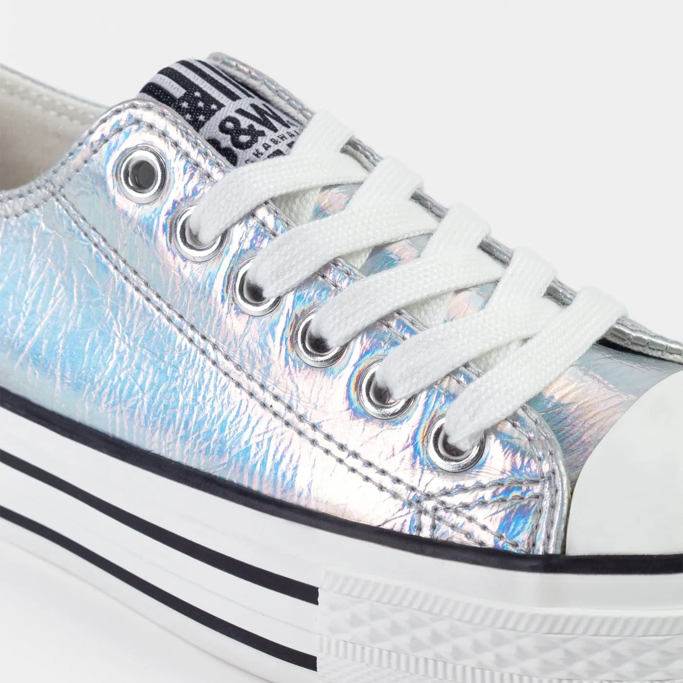 Girl's Silver Iridescent Canvas Sneakers