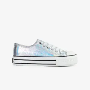 Girl's Silver Iridescent Canvas Sneakers