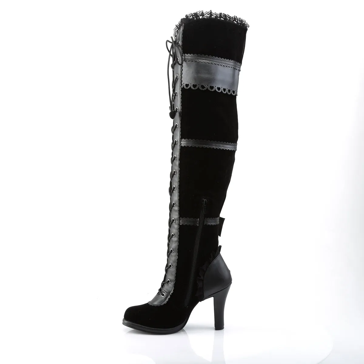 GLAM-300 DemoniaCult Black Vegan Leather Sexy Women's Over-the-Knee Boots (Alternative Footwear)