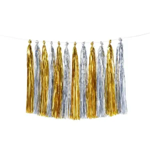 Gold & Silver Tassel Garland, Add Some Sparkle To Your Next Party with this 10  Foot Garland with 12 Tassel Pennants by Meri Meri