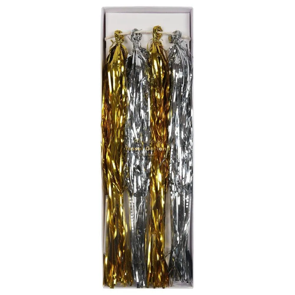 Gold & Silver Tassel Garland, Add Some Sparkle To Your Next Party with this 10  Foot Garland with 12 Tassel Pennants by Meri Meri