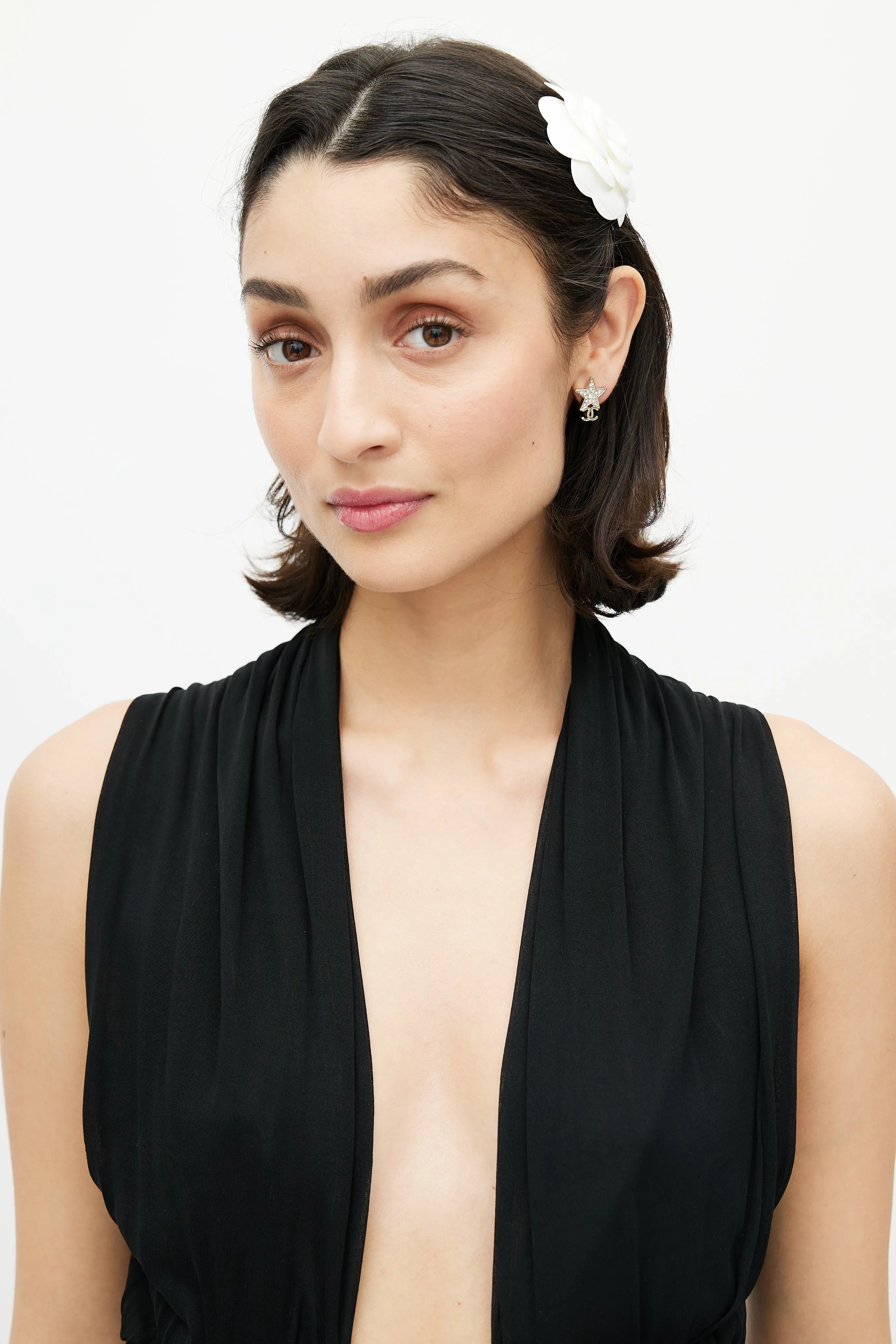 Gold Embellished CC Star Earring