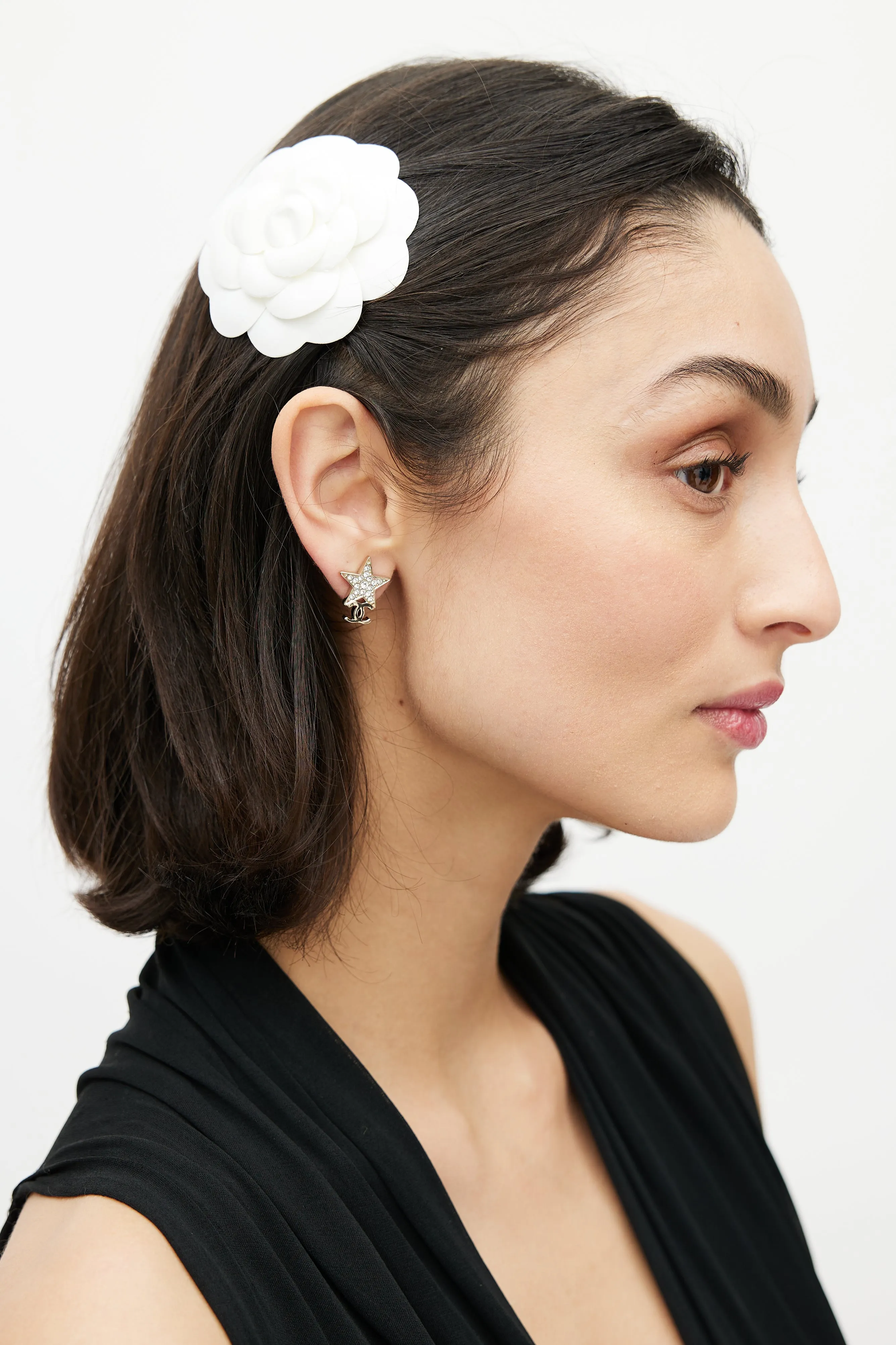 Gold Embellished CC Star Earring