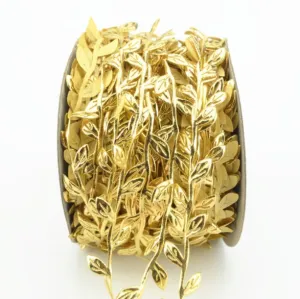 Gold Leaf Ribbon - Silver Leaf Trimming Ribbon - Leaf Garland - Miniature Metal Leaf Trim - Party Decorations - Artificial Greek Leaves