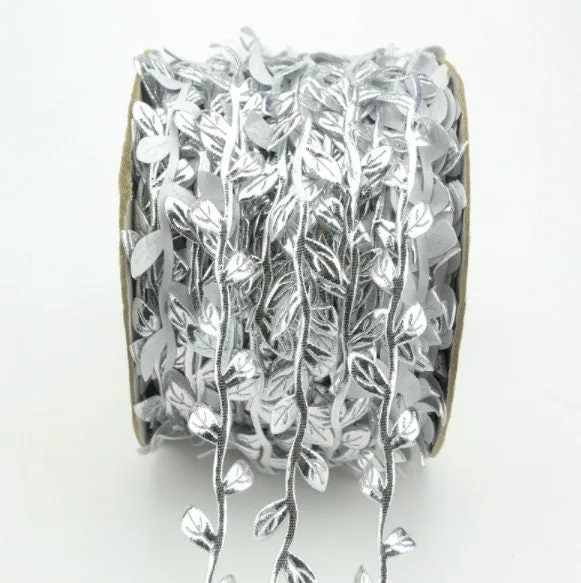 Gold Leaf Ribbon - Silver Leaf Trimming Ribbon - Leaf Garland - Miniature Metal Leaf Trim - Party Decorations - Artificial Greek Leaves