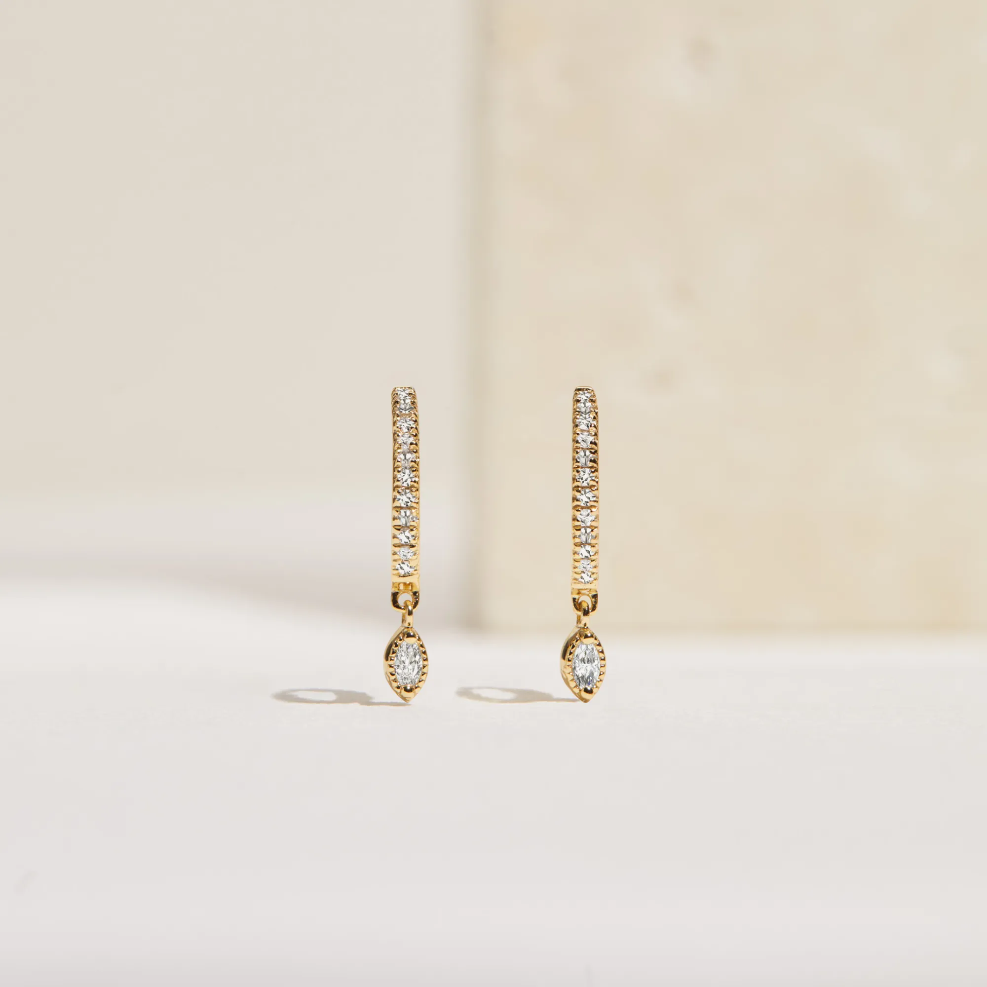 Gold Marquise Diamond Drop Hoop Earrings