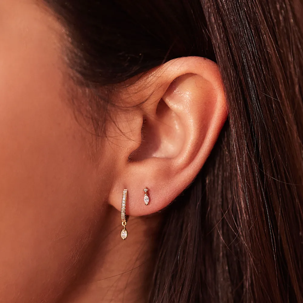 Gold Marquise Diamond Drop Hoop Earrings