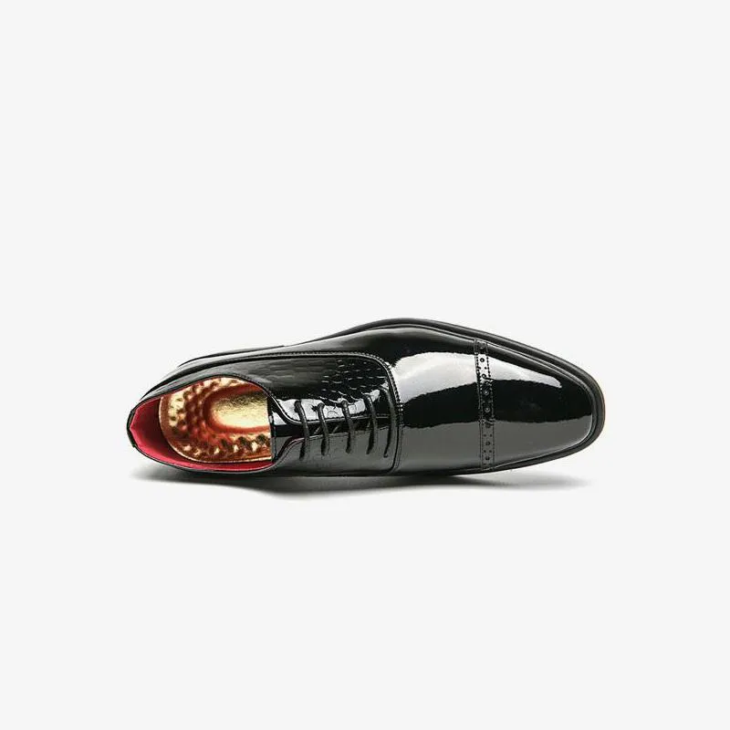 Golden Patent Crocodile Embossed Shoes Oxford