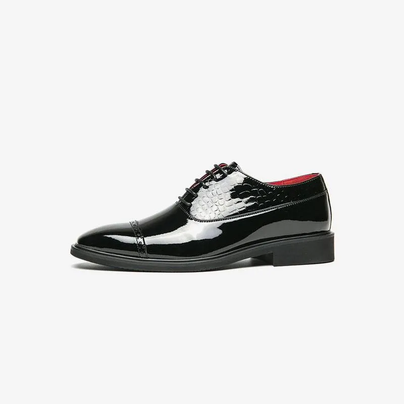 Golden Patent Crocodile Embossed Shoes Oxford