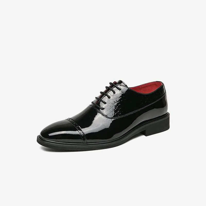 Golden Patent Crocodile Embossed Shoes Oxford