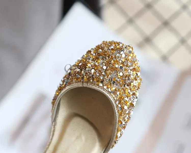 Gold/Silver Sequin Pearls Wedding Flower Girl Shoes Princess Shoes