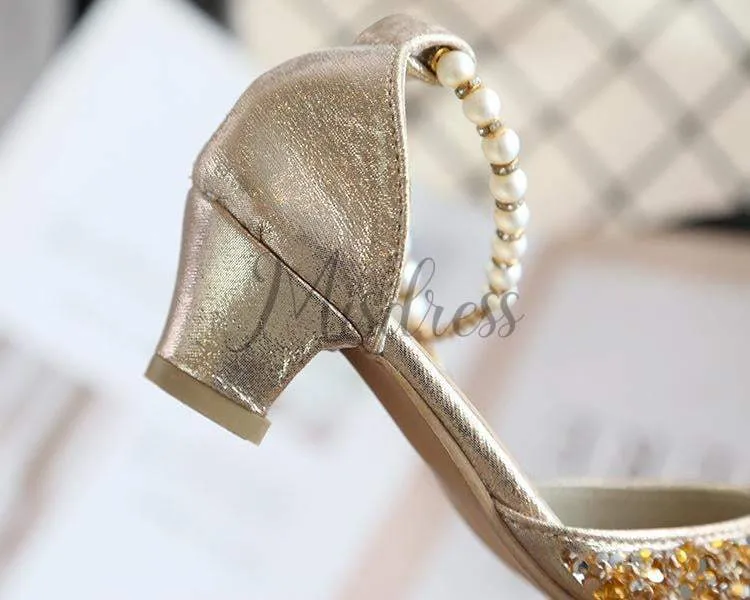 Gold/Silver Sequin Pearls Wedding Flower Girl Shoes Princess Shoes