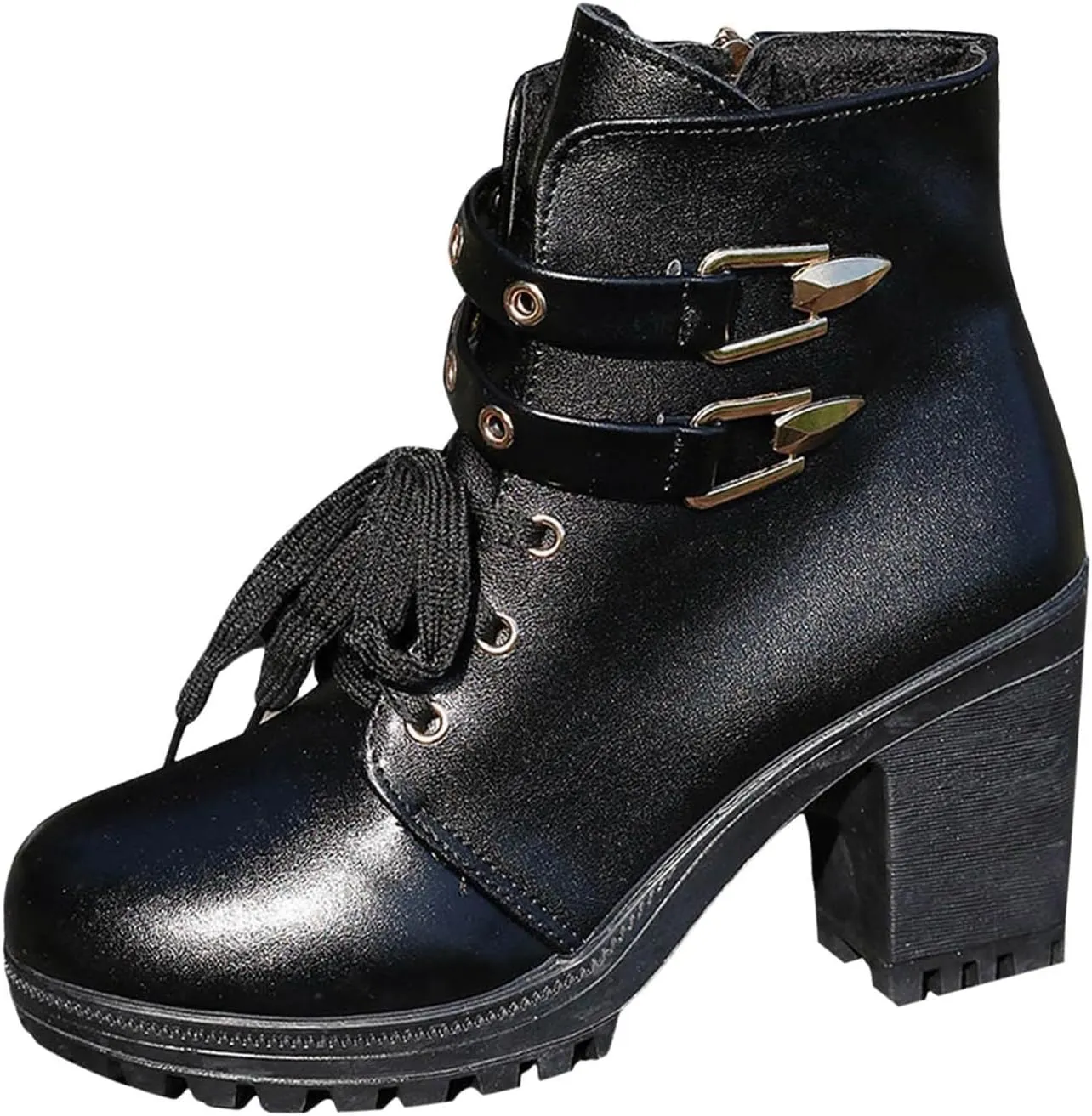 Goth Boots for Women, Women's Lace up Combat Ankle Boots High Chunky Heel Fashion Heeled Booties Shoes