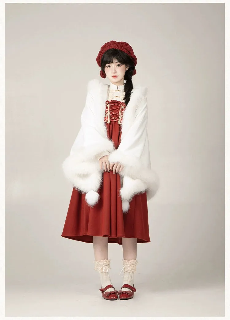 Gothic Lolita Cape Vibrant Hooded Coat Winter Fleece Cloak