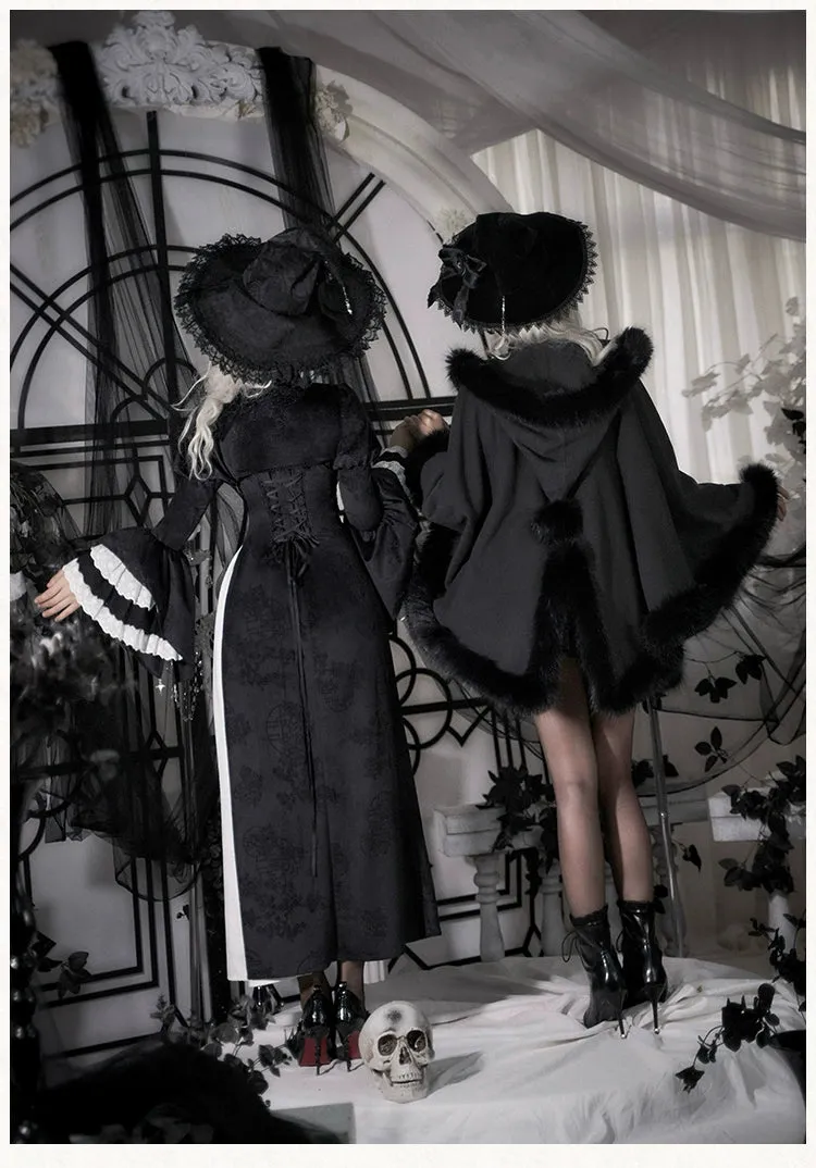 Gothic Lolita Cape Vibrant Hooded Coat Winter Fleece Cloak