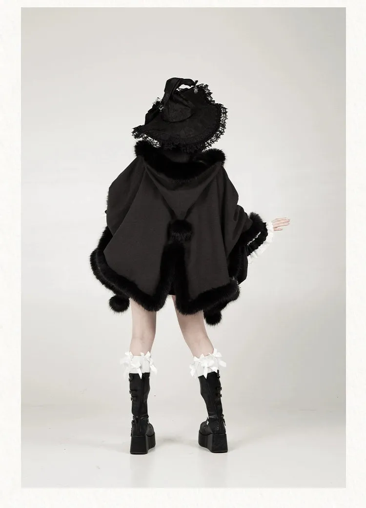 Gothic Lolita Cape Vibrant Hooded Coat Winter Fleece Cloak