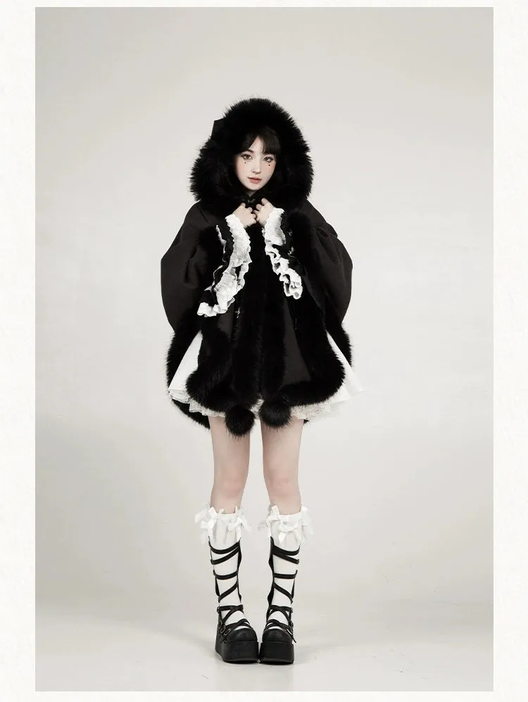 Gothic Lolita Cape Vibrant Hooded Coat Winter Fleece Cloak