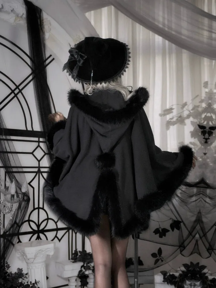 Gothic Lolita Cape Vibrant Hooded Coat Winter Fleece Cloak