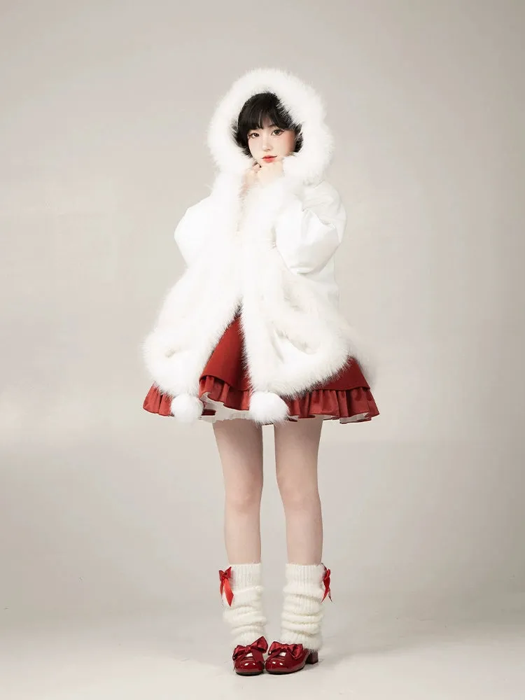 Gothic Lolita Cape Vibrant Hooded Coat Winter Fleece Cloak