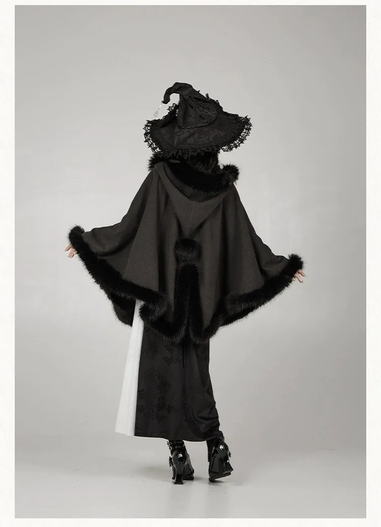 Gothic Lolita Cape Vibrant Hooded Coat Winter Fleece Cloak