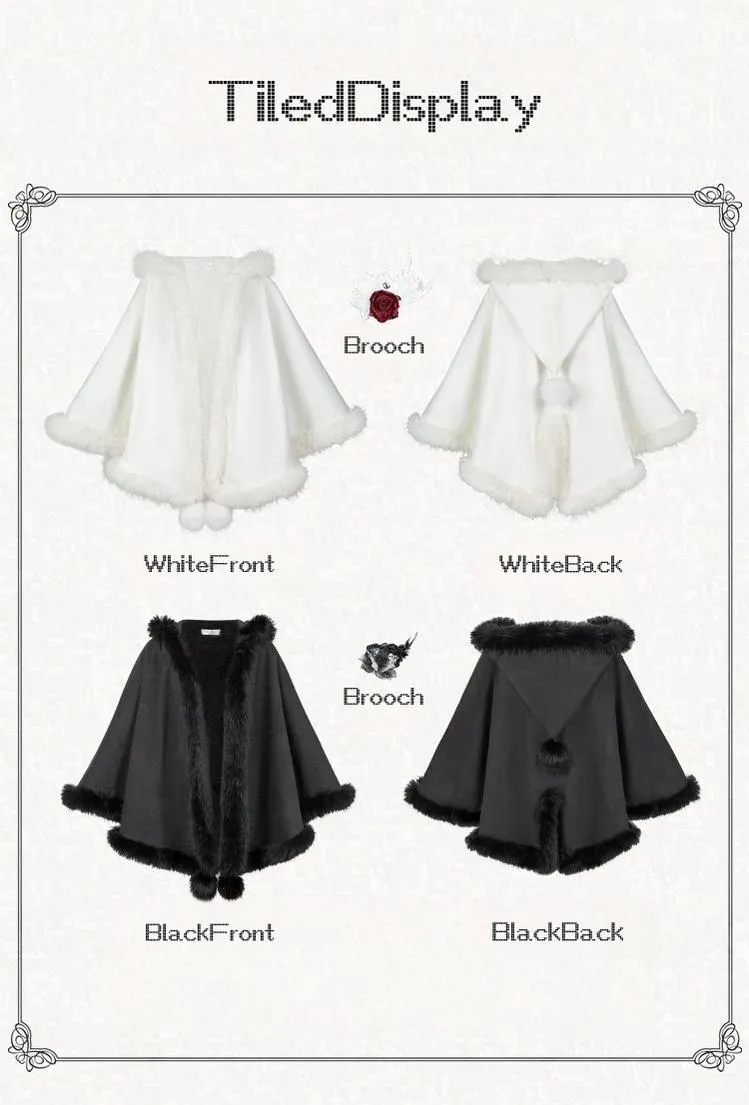Gothic Lolita Cape Vibrant Hooded Coat Winter Fleece Cloak