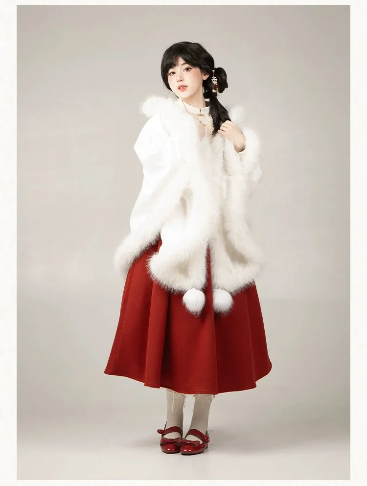 Gothic Lolita Cape Vibrant Hooded Coat Winter Fleece Cloak