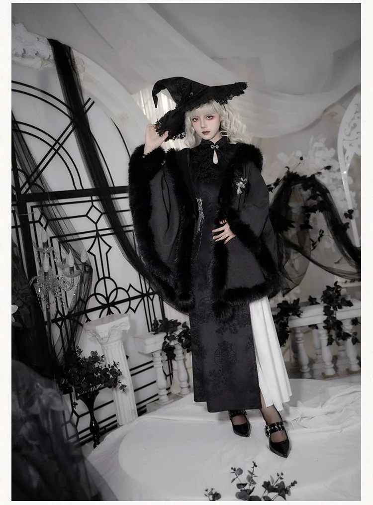 Gothic Lolita Cape Vibrant Hooded Coat Winter Fleece Cloak