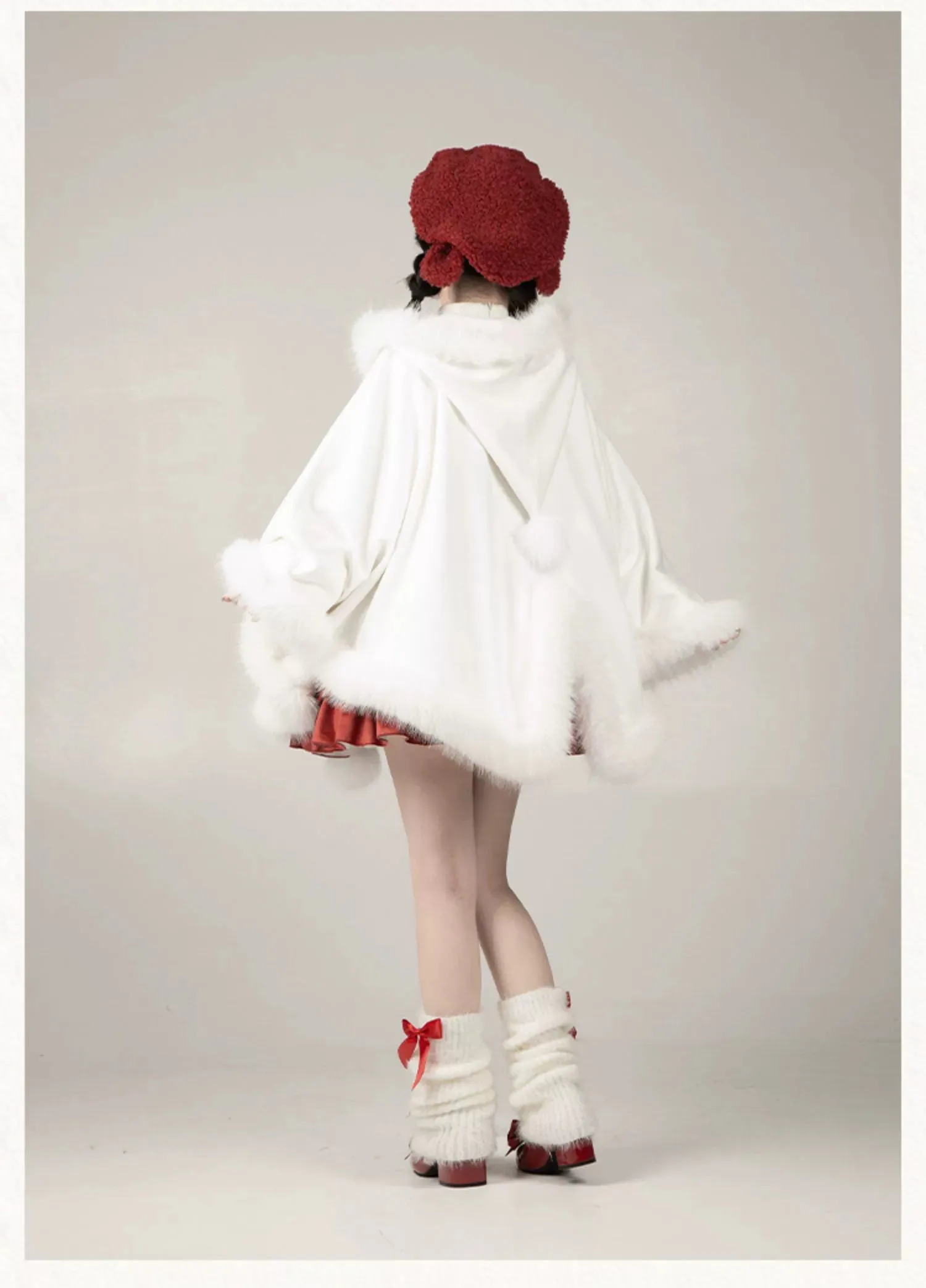 Gothic Lolita Cape Vibrant Hooded Coat Winter Fleece Cloak