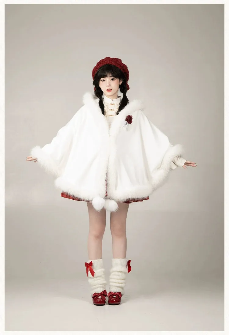 Gothic Lolita Cape Vibrant Hooded Coat Winter Fleece Cloak