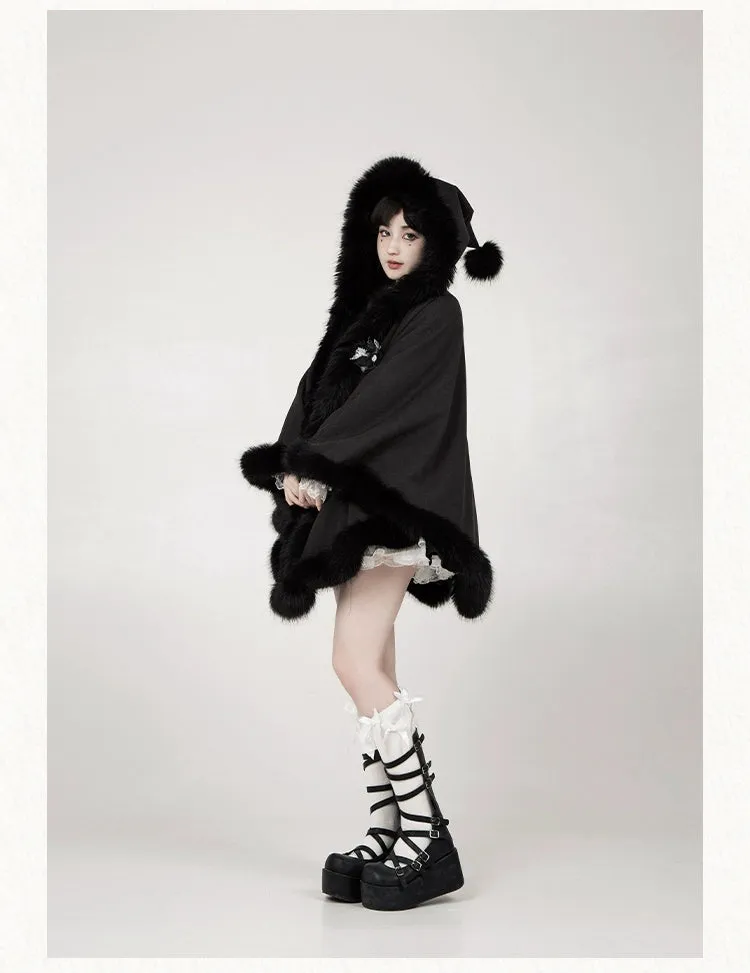 Gothic Lolita Cape Vibrant Hooded Coat Winter Fleece Cloak