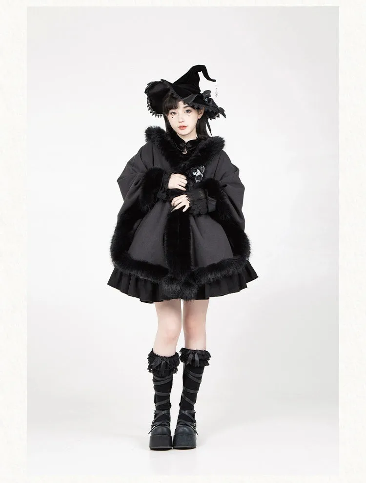 Gothic Lolita Cape Vibrant Hooded Coat Winter Fleece Cloak