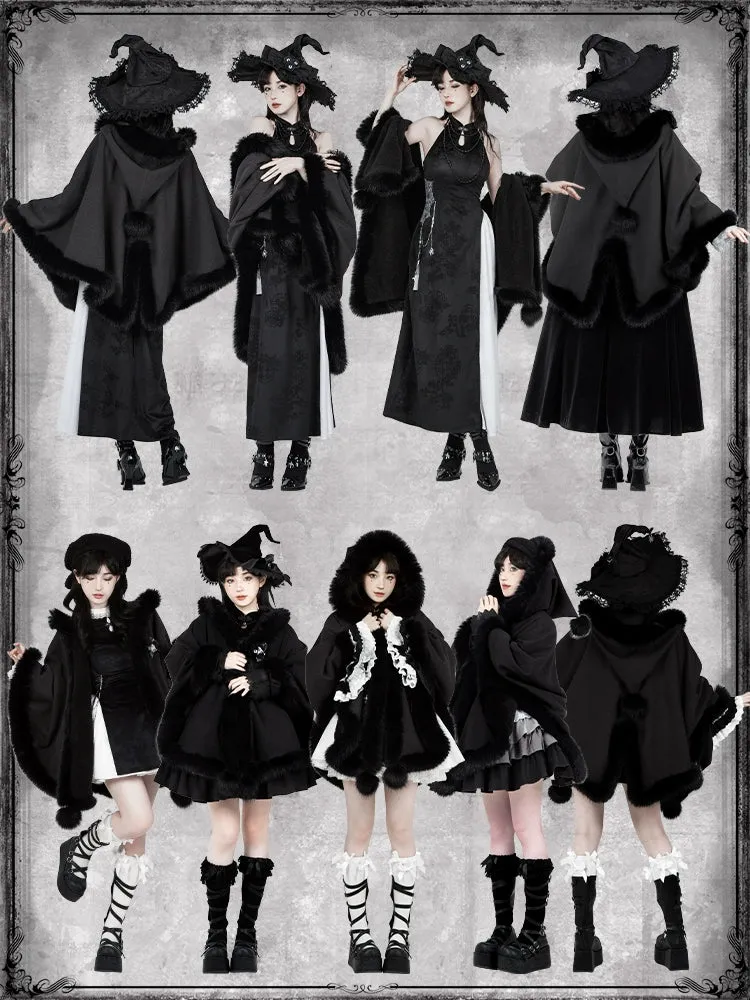 Gothic Lolita Cape Vibrant Hooded Coat Winter Fleece Cloak