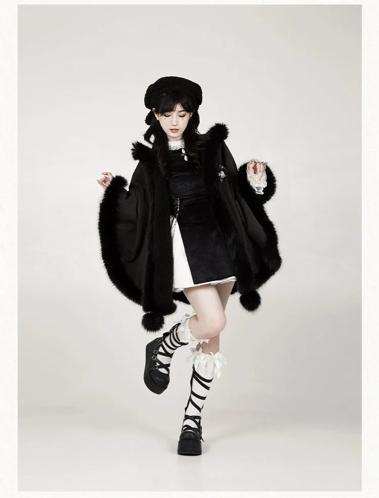 Gothic Lolita Cape Vibrant Hooded Coat Winter Fleece Cloak