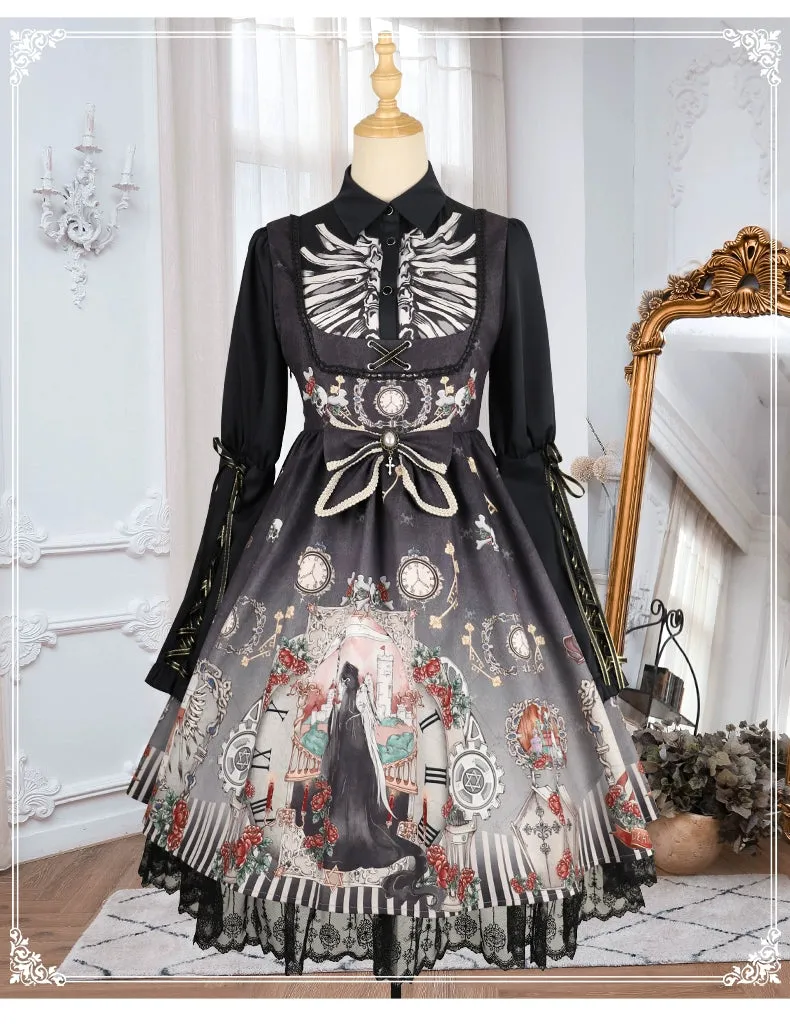 Gothic Lolita Dress Set Black White Lolita Blouse Dress Set