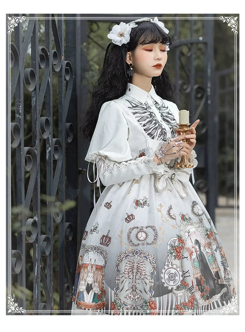 Gothic Lolita Dress Set Black White Lolita Blouse Dress Set