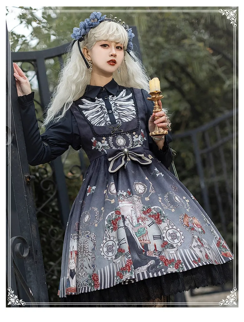 Gothic Lolita Dress Set Black White Lolita Blouse Dress Set