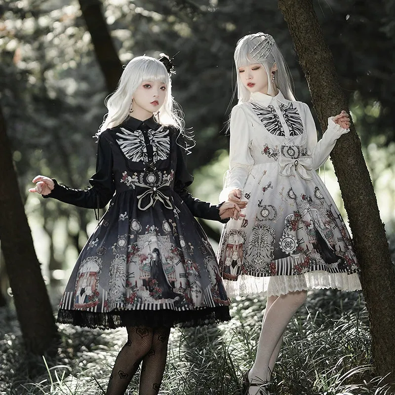 Gothic Lolita Dress Set Black White Lolita Blouse Dress Set
