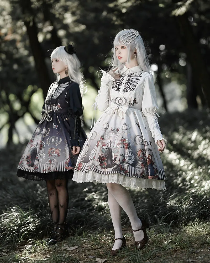 Gothic Lolita Dress Set Black White Lolita Blouse Dress Set
