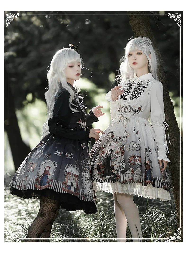 Gothic Lolita Dress Set Black White Lolita Blouse Dress Set