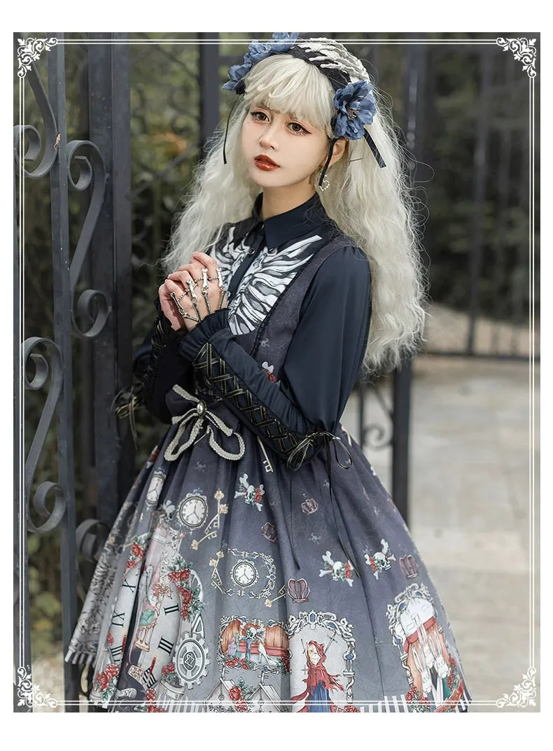Gothic Lolita Dress Set Black White Lolita Blouse Dress Set