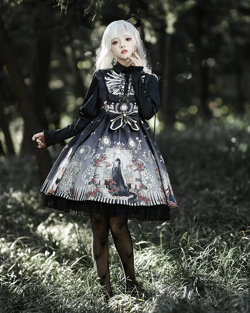 Gothic Lolita Dress Set Black White Lolita Blouse Dress Set