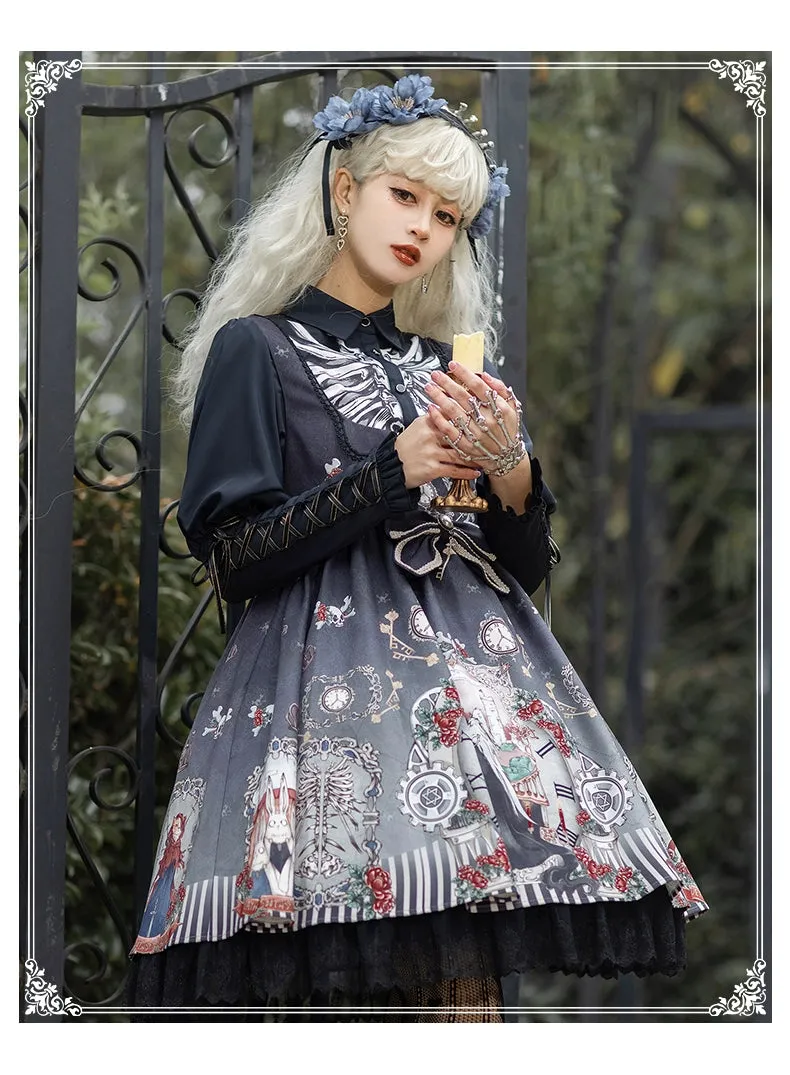 Gothic Lolita Dress Set Black White Lolita Blouse Dress Set